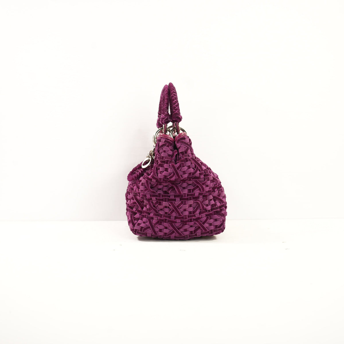Lady Dior Woven Purple Velvet Handbag W/Dustbag