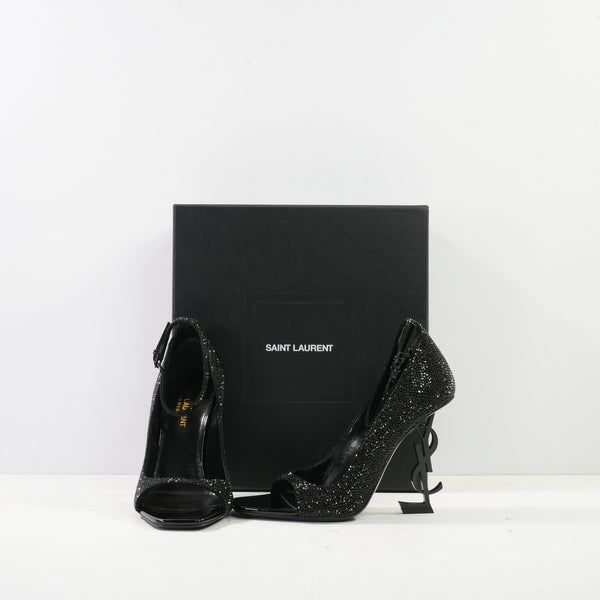 Saint Laurent Opyum Crystal-Embellished Heeled Sandals Size 38.5, Full Set