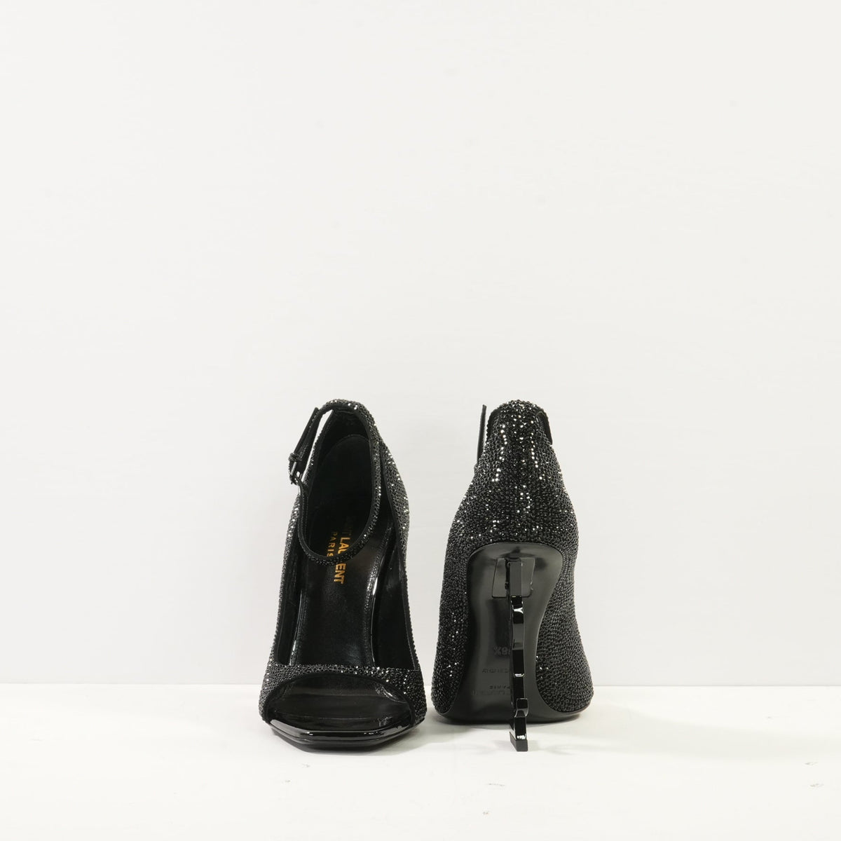 Saint Laurent Opyum Crystal-Embellished Heeled Sandals Size 38.5, Full Set