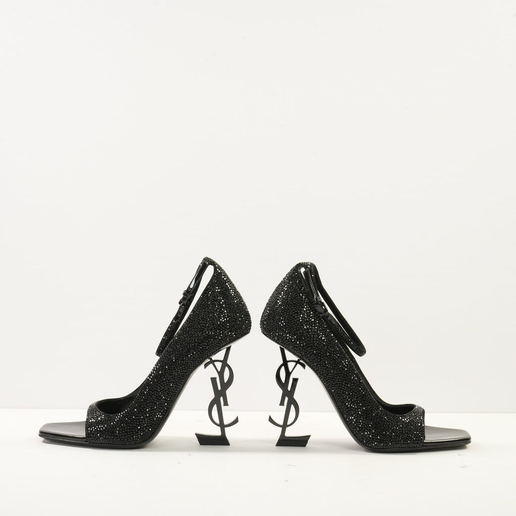 Saint Laurent Opyum Crystal-Embellished Heeled Sandals Size 38.5, Full Set