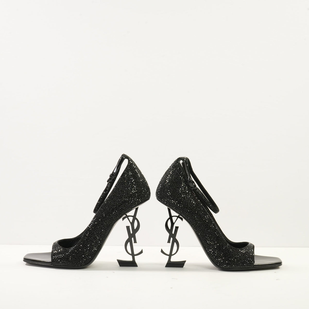 Saint Laurent Opyum Crystal-Embellished Heeled Sandals Size 38.5, Full Set