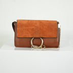 Chloe Faye Small Shoulder Bag in Tobacco Suede & Calfskin Leather