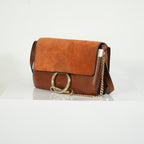 Chloe Faye Small Shoulder Bag in Tobacco Suede & Calfskin Leather