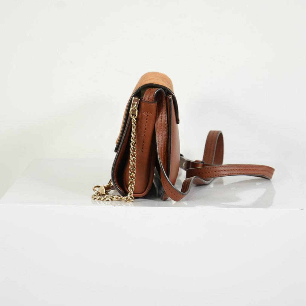 Chloe Faye Small Shoulder Bag in Tobacco Suede & Calfskin Leather