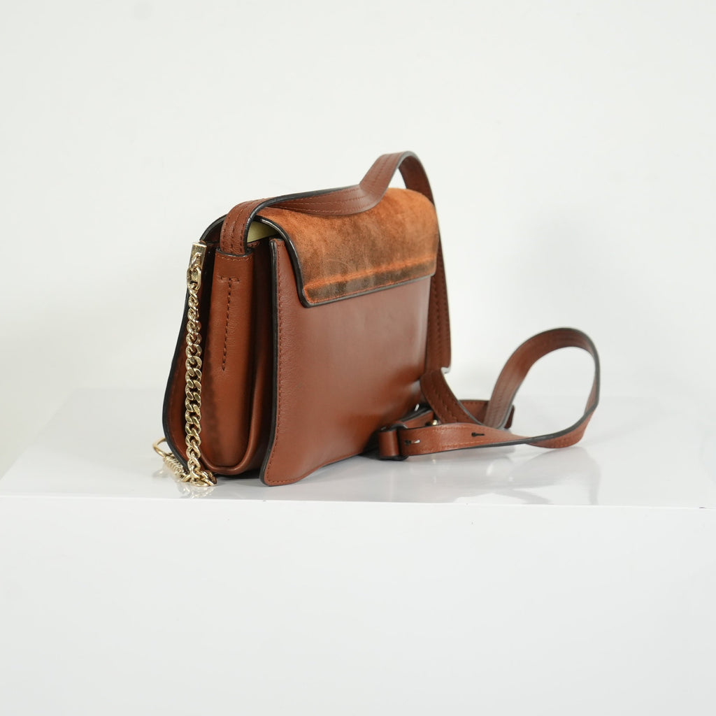 Chloe Faye Small Shoulder Bag in Tobacco Suede & Calfskin Leather