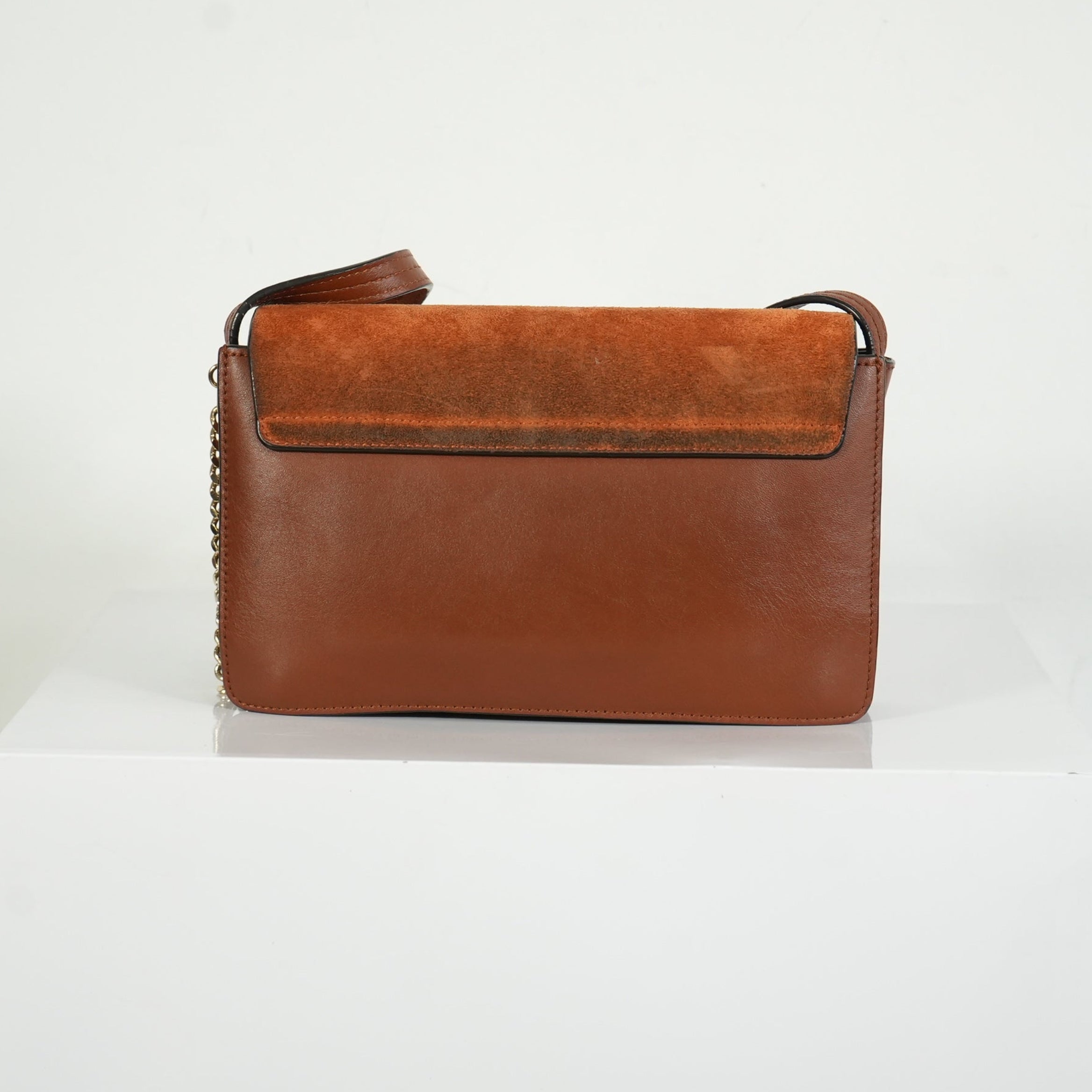 Chloe Faye Small Shoulder Bag in Tobacco Suede & Calfskin Leather