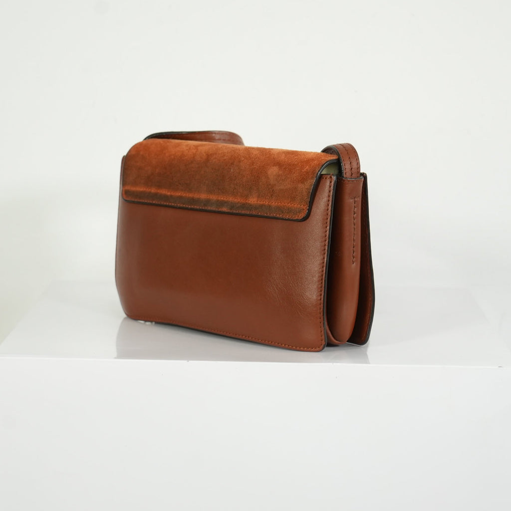 Chloe Faye Small Shoulder Bag in Tobacco Suede & Calfskin Leather