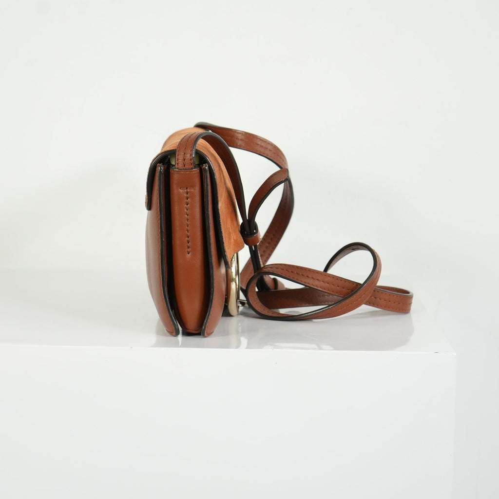 Chloe Faye Small Shoulder Bag in Tobacco Suede & Calfskin Leather