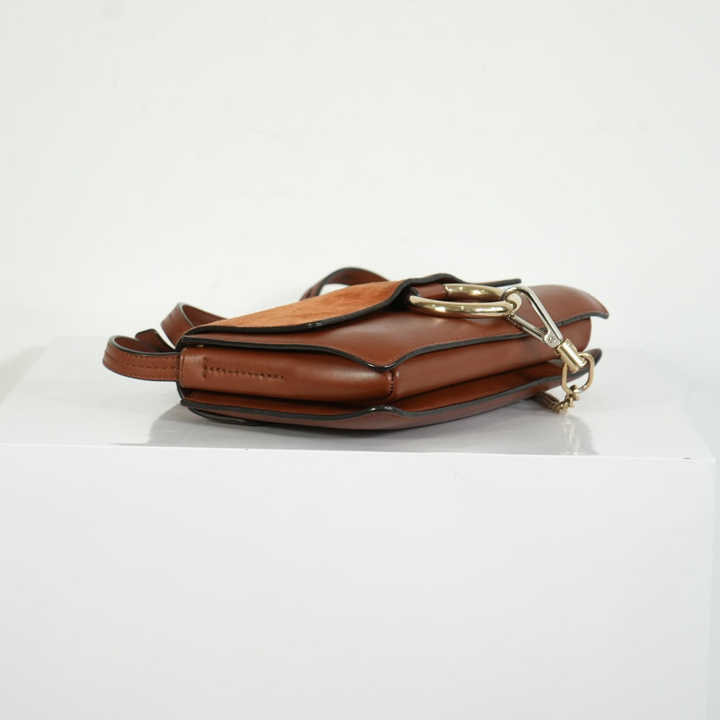 Chloe Faye Small Shoulder Bag in Tobacco Suede & Calfskin Leather