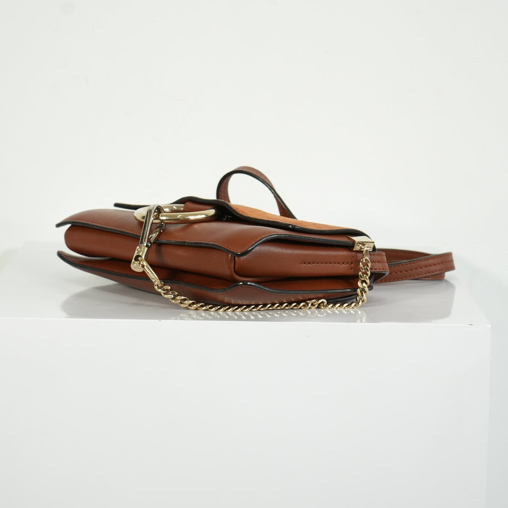 Chloe Faye Small Shoulder Bag in Tobacco Suede & Calfskin Leather