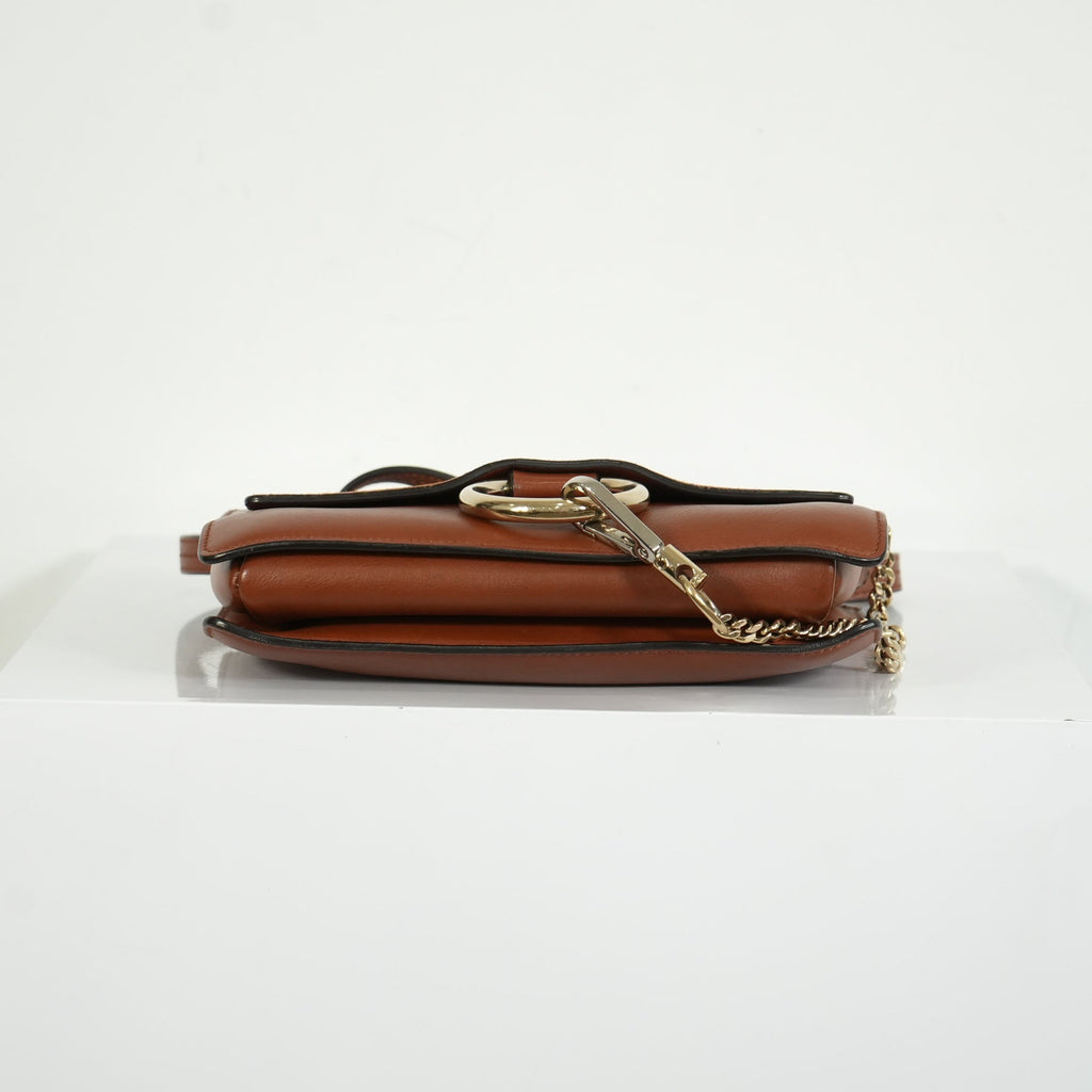 Chloe Faye Small Shoulder Bag in Tobacco Suede & Calfskin Leather