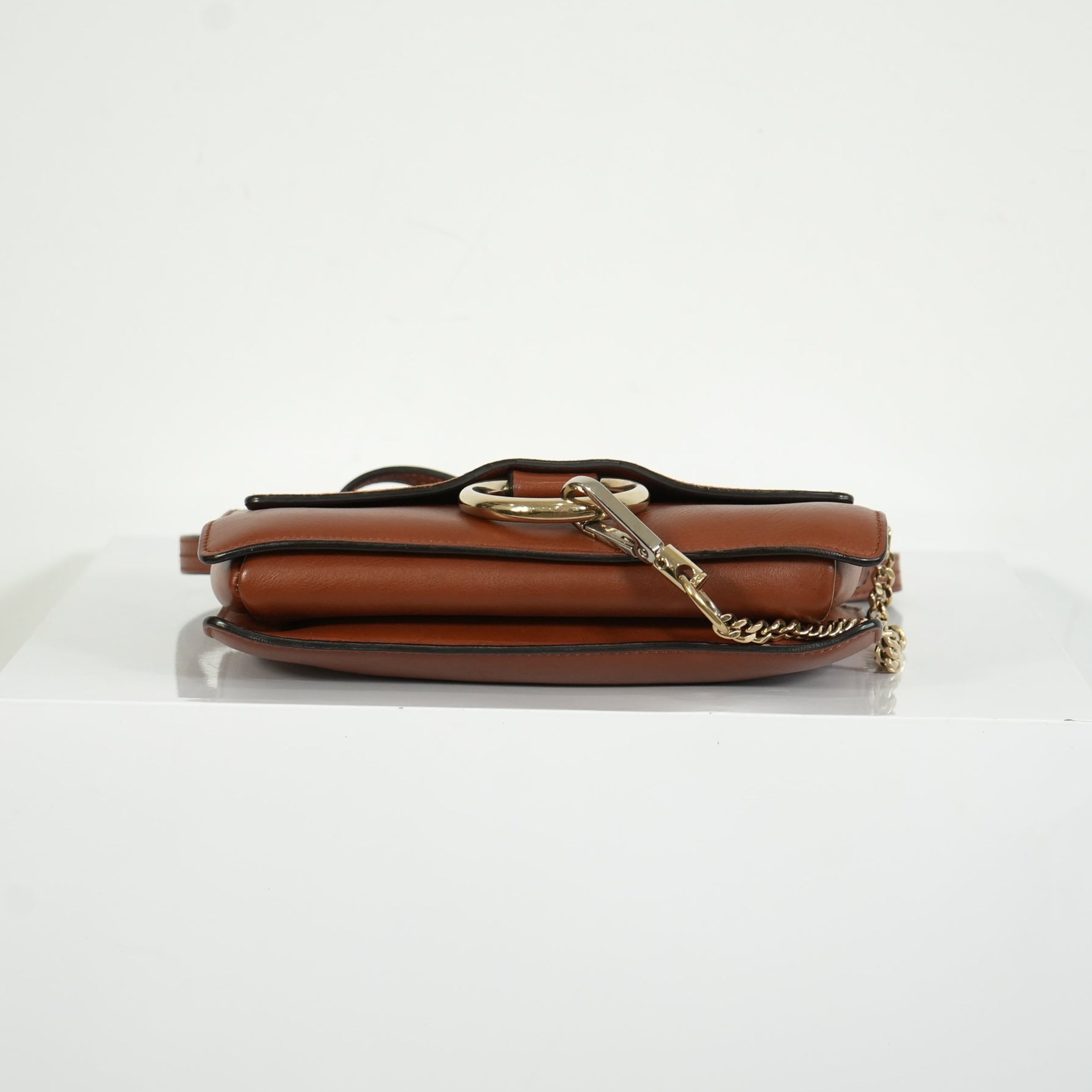 Chloe Faye Small Shoulder Bag in Tobacco Suede & Calfskin Leather