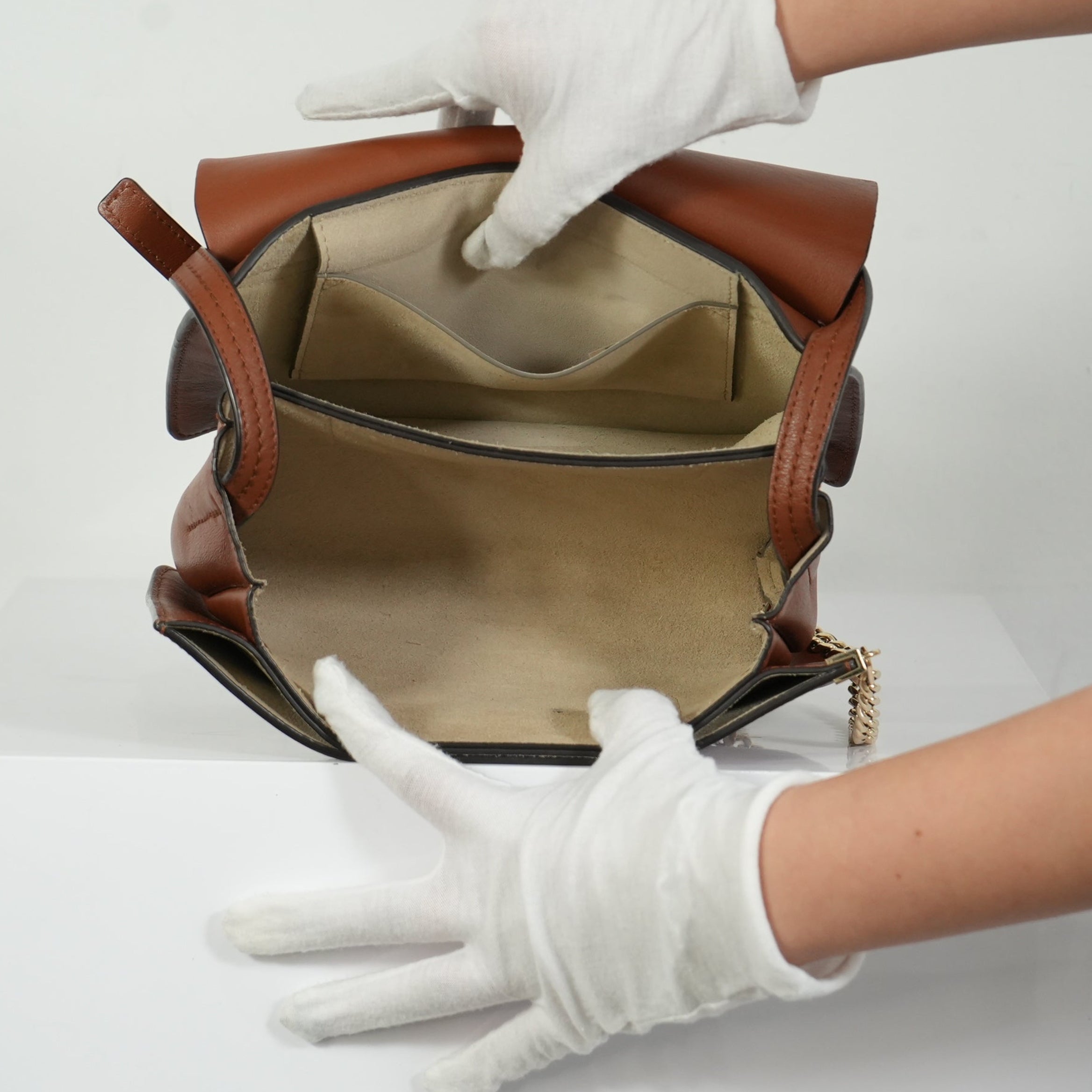 Chloe Faye Small Shoulder Bag in Tobacco Suede & Calfskin Leather