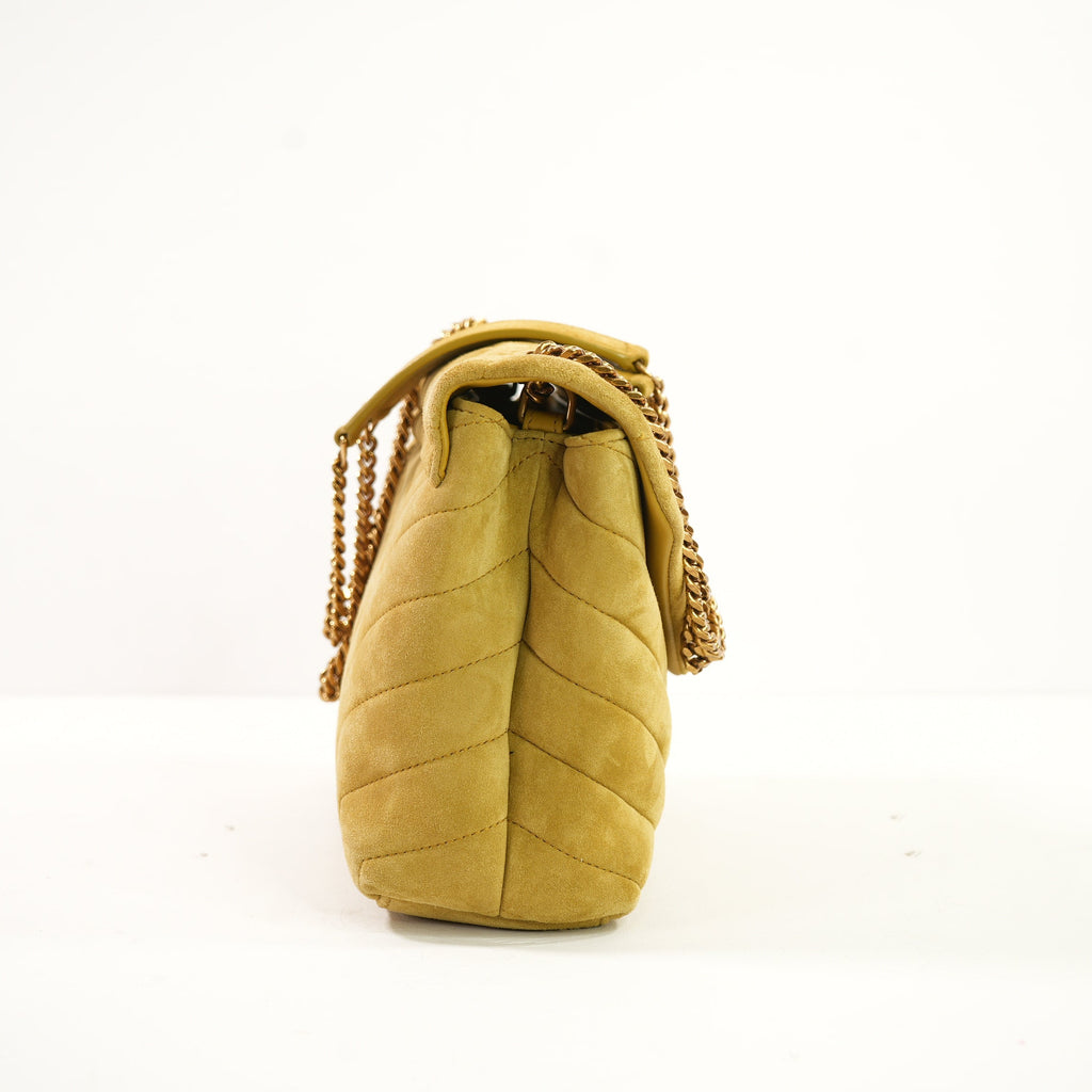 Saint Laurent Loulou Medium Shoulder Bag in Charteuse Gold Tone Hardware W./Dustbag