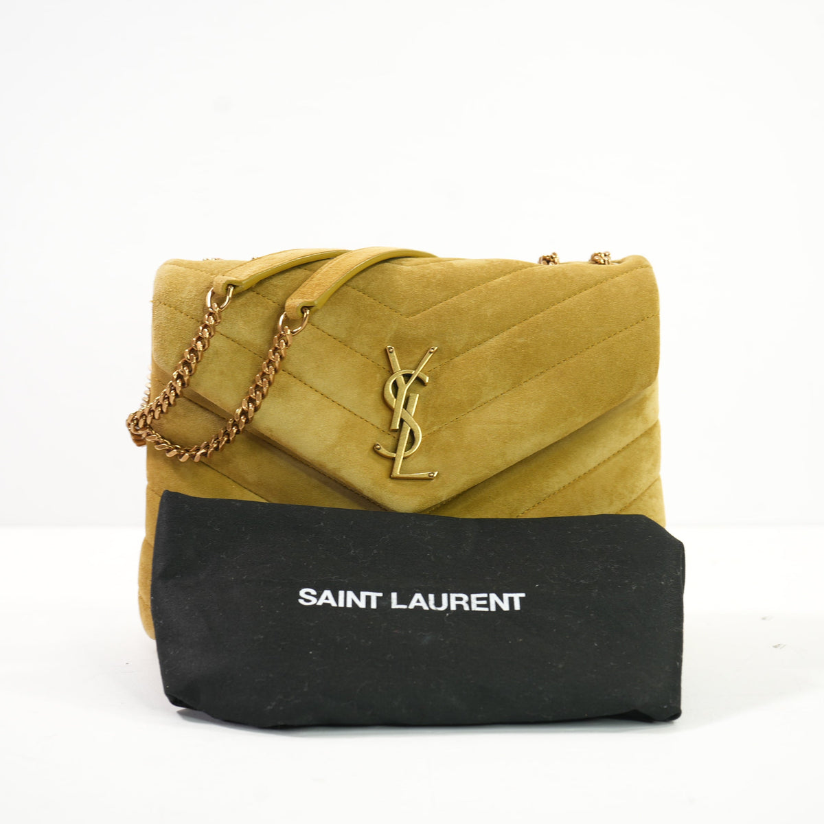 Saint Laurent Loulou Medium Shoulder Bag in Charteuse Gold Tone Hardware W./Dustbag