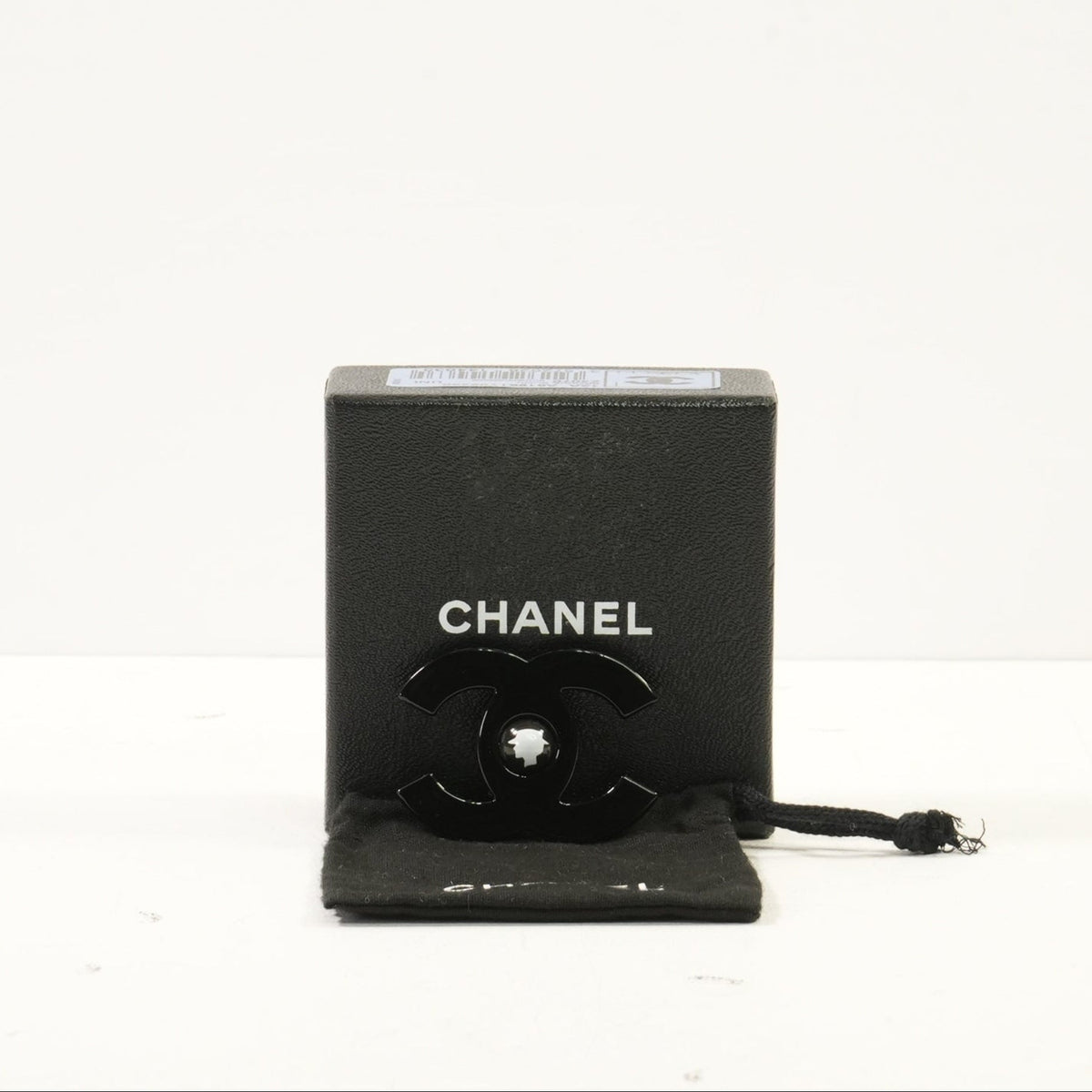 Chanel CC Logo Brooch in Black Metal with Rolling Ball in Middle (Full Set)