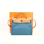 Hermes Toile Herbag Zip 31 Satchel Blue Canvas and Leather, Full Set
