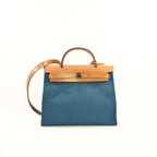 Hermes Toile Herbag Zip 31 Satchel Blue Canvas and Leather, Full Set
