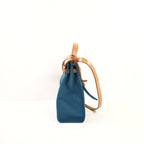 Hermes Toile Herbag Zip 31 Satchel Blue Canvas and Leather, Full Set