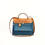 Hermes Toile Herbag Zip 31 Satchel Blue Canvas and Leather, Full Set