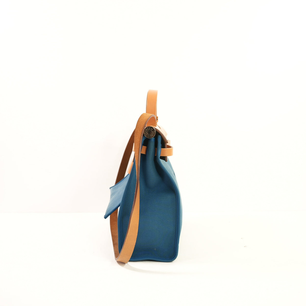 Hermes Toile Herbag Zip 31 Satchel Blue Canvas and Leather, Full Set