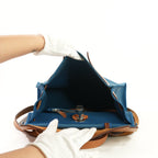 Hermes Toile Herbag Zip 31 Satchel Blue Canvas and Leather, Full Set