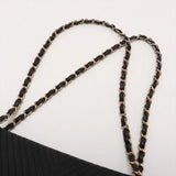 Chanel Chevron Lambskin Single Flap Double Chain Bag V Stitch Black Gold Metal Fittings