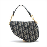Christian Dior Oblique Saddle Canvas & Leather Hand Bag Navy Blue
