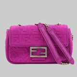 Fendi Zucca Mamma Baguette Fabric Suede Chain Shoulder Bag Purple 8BR793