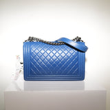Chanel Boy Bag Lambskin Blue with Silver Hardware