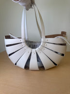 Japan Exclusive: Bottega Veneta White Leather Cage Bucket Shoulder Bag with Grey Drawstring Pouch