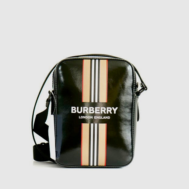 Burberry Thornton logo-stripe coated-canvas cross-body bag in black