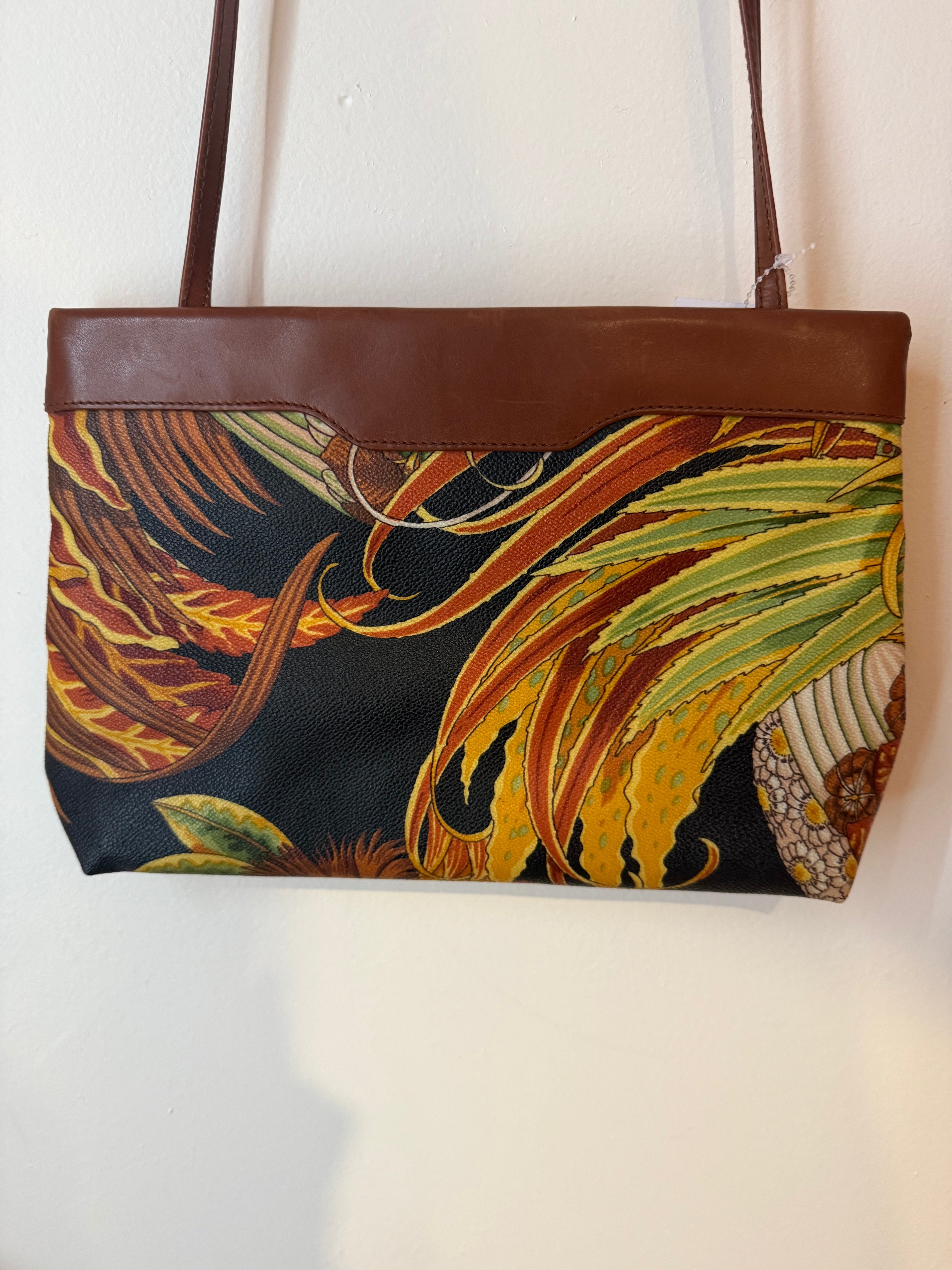 Ferragamo Brown Leather Floral Crossbody