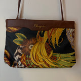 Ferragamo Brown Leather Floral Crossbody