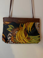 Ferragamo Brown Leather Floral Crossbody