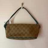 Gucci Tan Monogram Mini Bag W/ Teal Handle