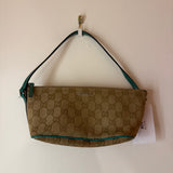 Gucci Tan Monogram Mini Bag W/ Teal Handle