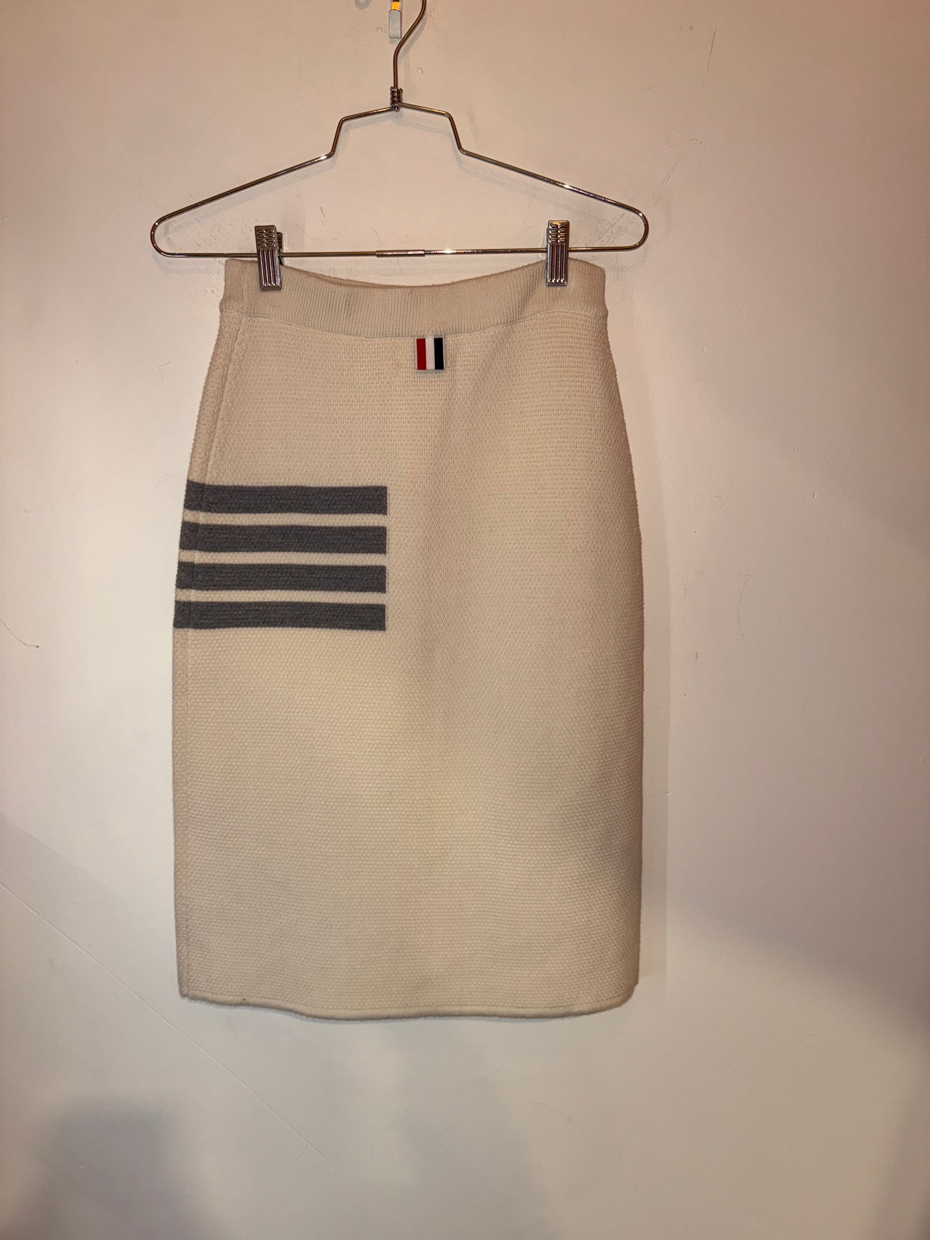 Thom Browne 4-bar Wool Blend Pencil Skirt Beige