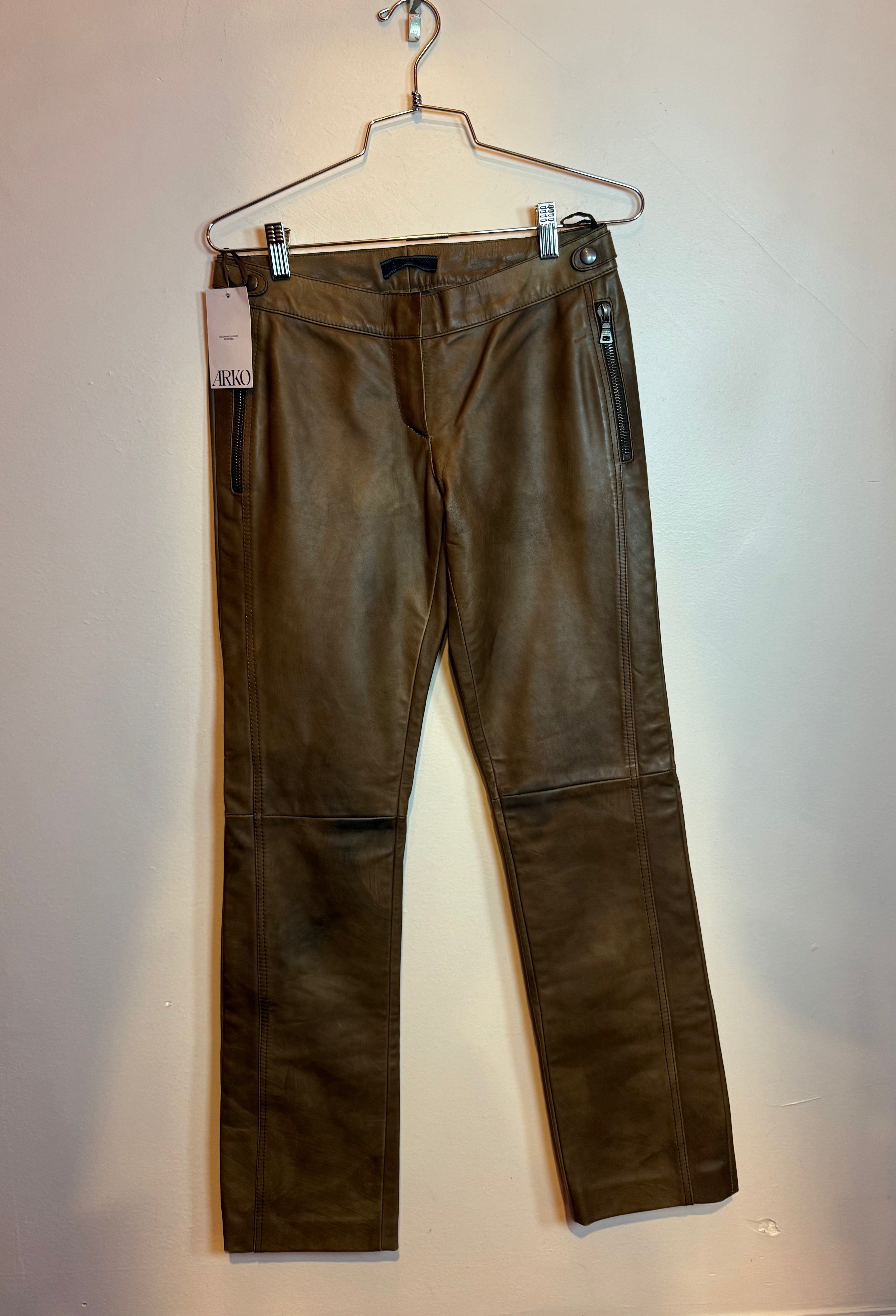 Prada Leather Brown Biker Pants