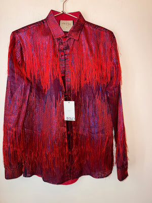 ÓRTTU red/blue fringe button down shirt