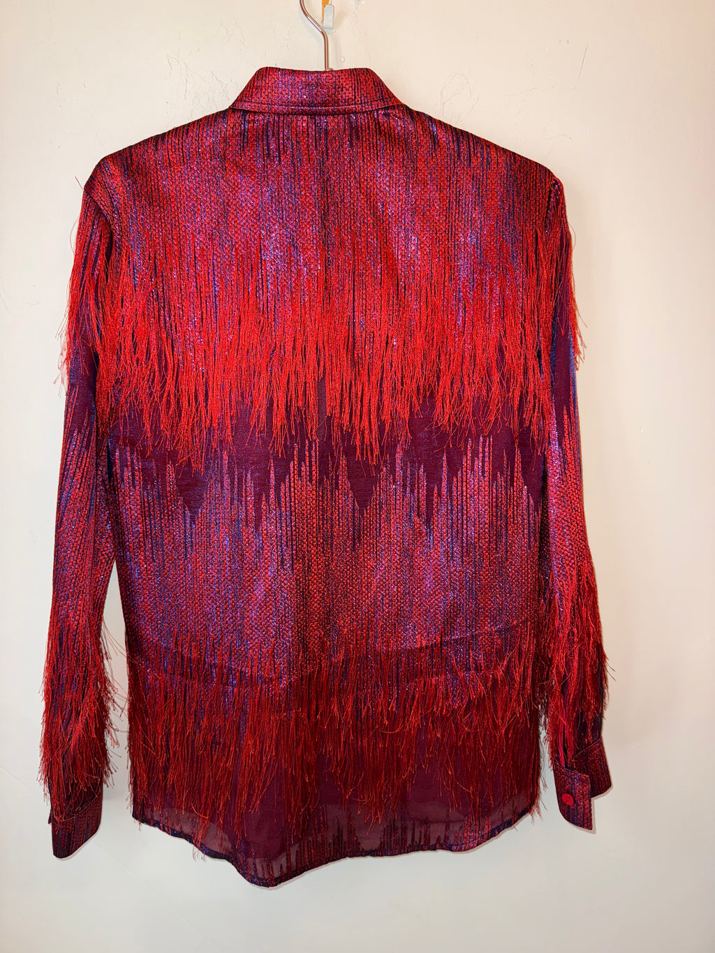 ÓRTTU red/blue fringe button down shirt