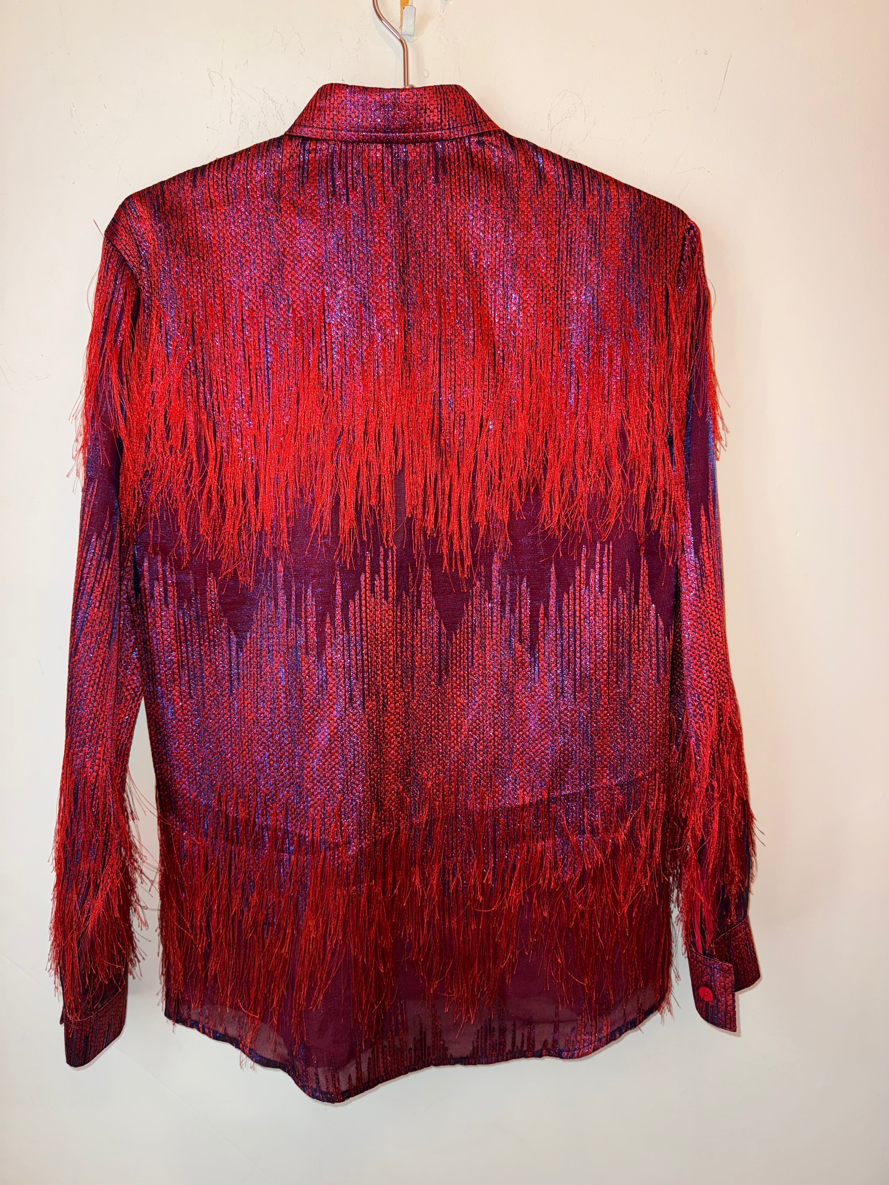 ÓRTTU red/blue fringe button down shirt