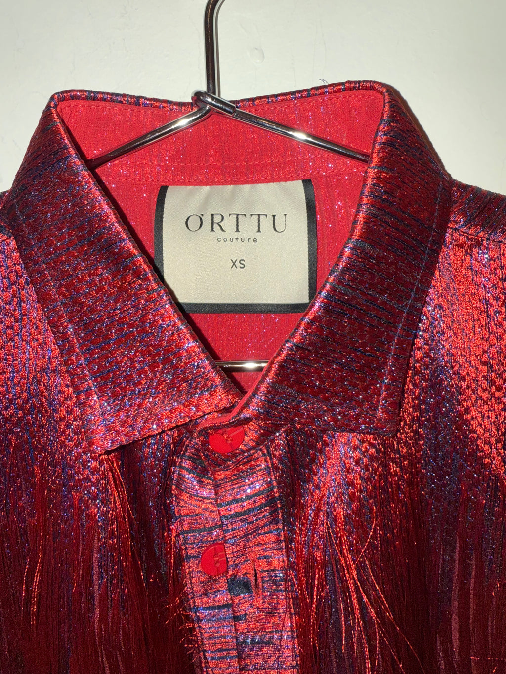 ÓRTTU red/blue fringe button down shirt
