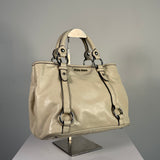 Miu Miu Leather Satchel – Creamy Tan with Silver Hardware