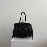 MIU MIU Fringe 2way Handbag Leather Black 142