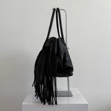 MIU MIU Fringe 2way Handbag Leather Black 142