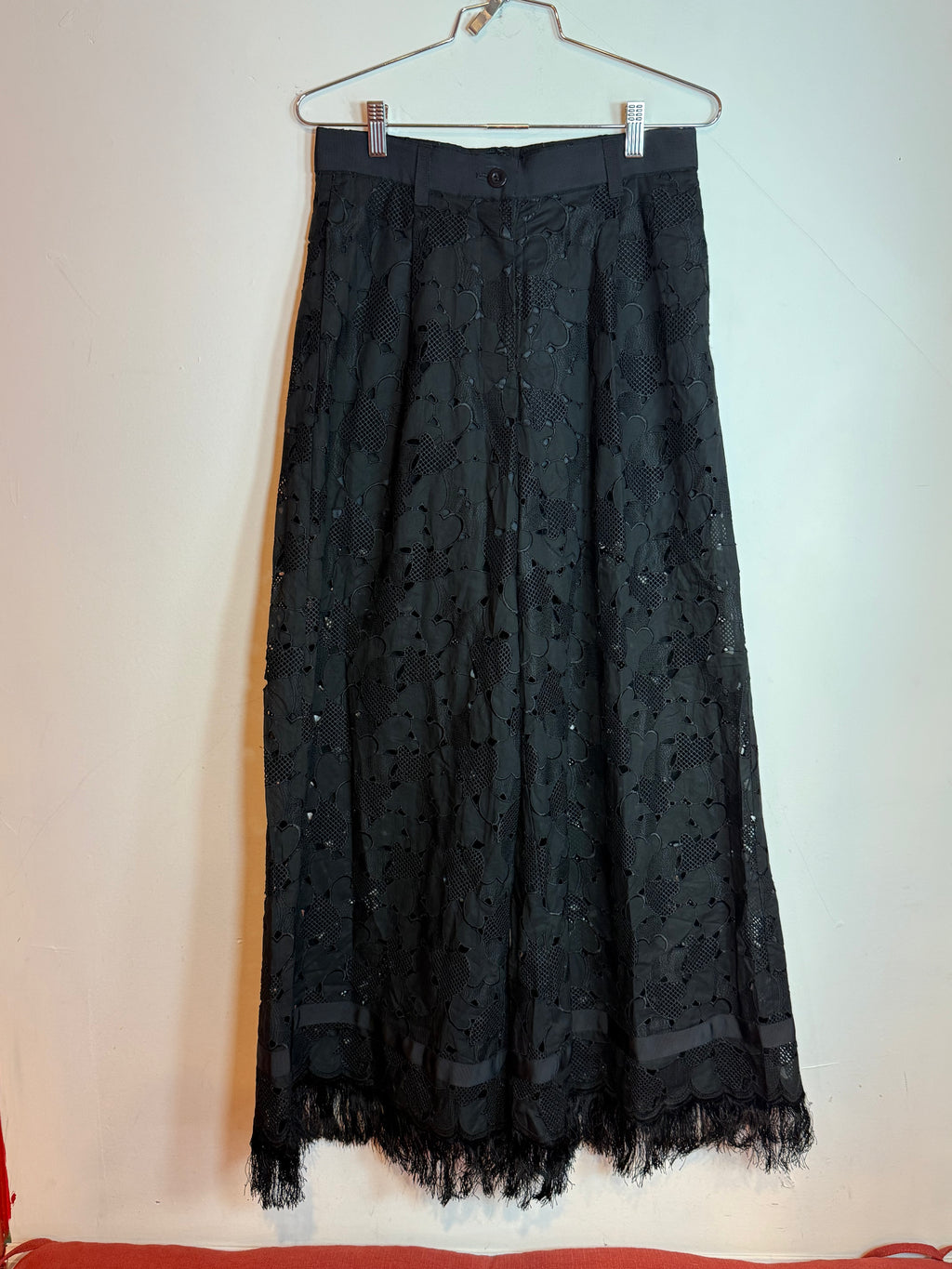 Sacai Black Pants Floral /see through design