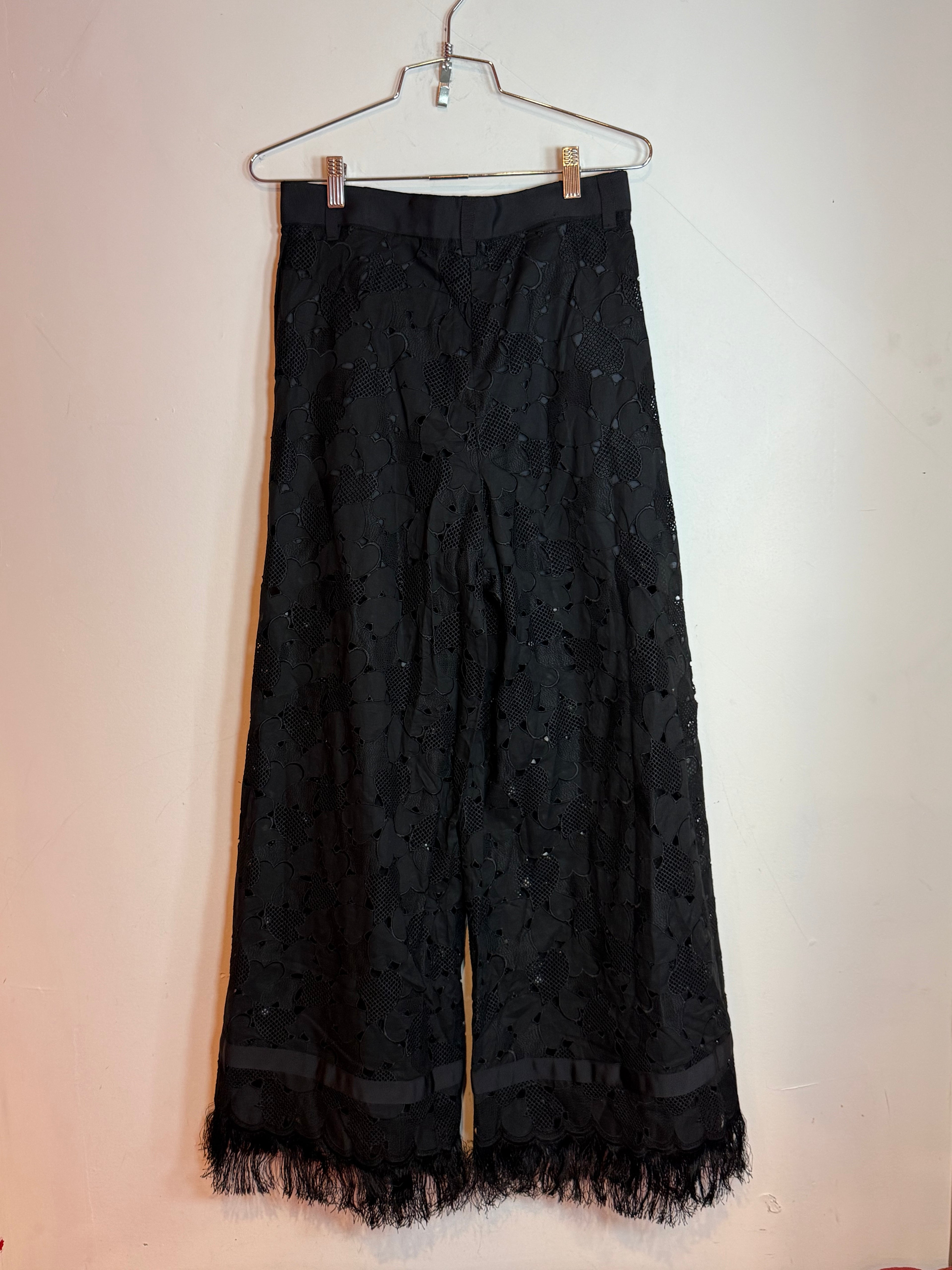 Sacai Black Pants Floral /see through design