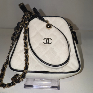 Chanel White Canvas Calfskin Tennis Racket Mini Bag