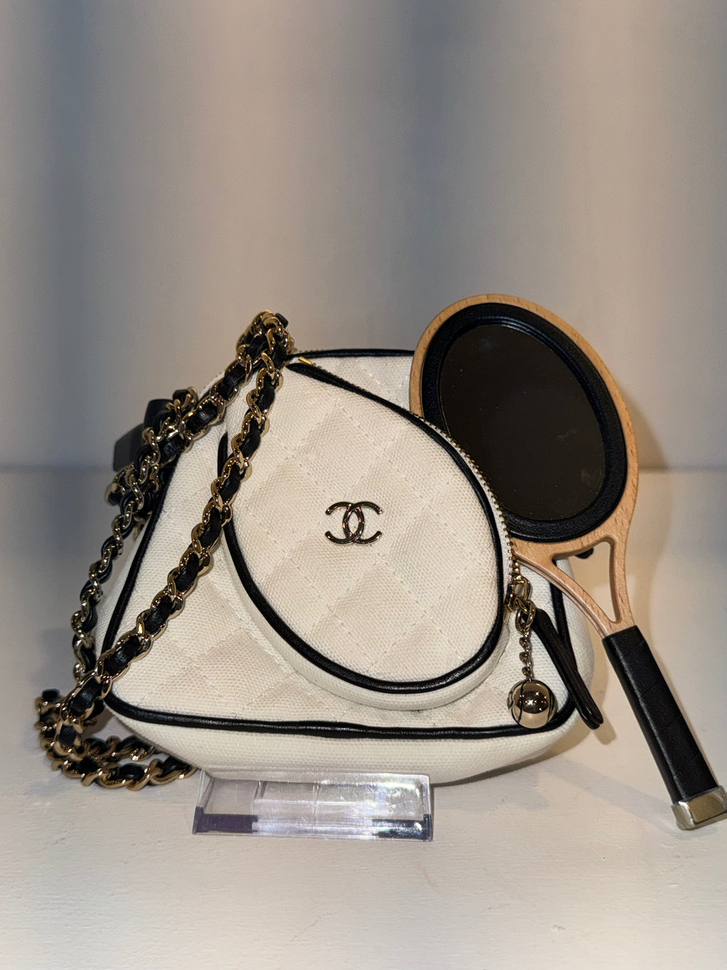 Chanel White Canvas Calfskin Tennis Racket Mini Bag